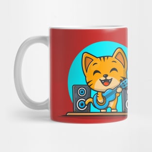 Cute Cat Playing Guitar Cartoon Vector Icon Illustration Mug